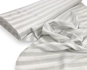 Tela a rayas de algodón gris boho blanca y gris confección - parece lino - Imagen 1 de 11