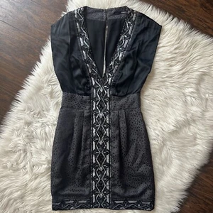 Seduce Black Beadwork Embellished Silk-Blend Mini Sheath Dress - Size 8 - Picture 1 of 11