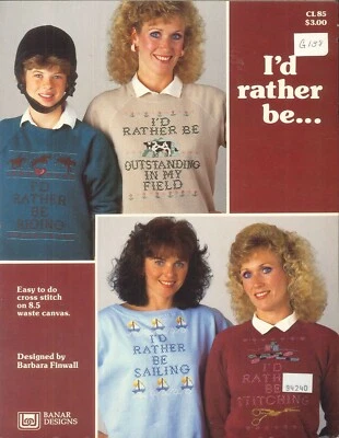 I'd Rather Be Cross Stitch Pattern Leaflet 1988 Finwall Sailing Stitching Riding - Image 1 of 3