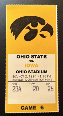 Ohio State vs Iowa Football Game Day Ticket Stub 11/2/1991 Game 6 - Image 1 of 2