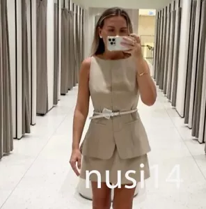 ZARA NUOVO MINI ABITO DONNA CON CINTURA BEIGE XS-XXL 3152/308/710 - Foto 1 di 3