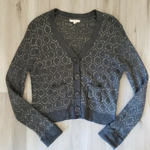 Anthropologie Tulle Cardigan Button Up Sweater Gray & Gold Sparkly Womens Medium - Picture 1 of 7