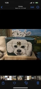 Ritratto dipinto a mano personalizzato memoriale GRANDE scatola legno animale domestico URN barboncino bianco bijon - Foto 1 di 3