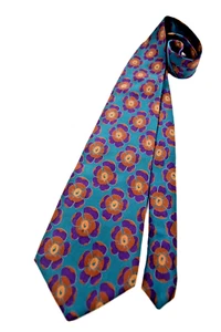 Neck Tie VTG Cellini 70s Teal Silk Purple and Brown Flowers 56" X 3.75" - Picture 1 of 6