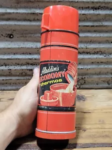 Vintage ALADDIN One Pint ECONOMY Vacuum Bottle No. 23 Thermos Red NOS Label - Picture 1 of 22