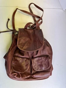 Borse In Pelle Brown Cognac Leather Backpack Made In Italy Bag Pockets Travel - Picture 1 of 12