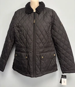 NWT Lauren Ralph Lauren Women's Diamond Quilted Fleece Collar Jacket M Black RLL - Picture 1 of 8