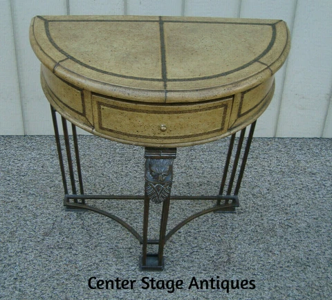 60439  Fancy Decorator Half Moon Console Table with Iron Figural base + Drawer Cover