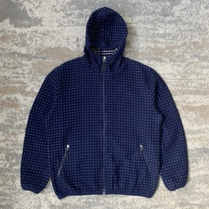 Universal Works Surfer Geometric Wool Mix Knit Zip Up Hood Jacket Navy Medium - Picture 1 of 9