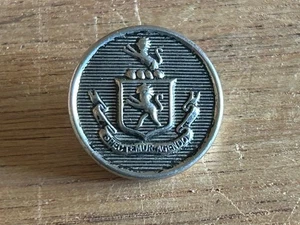 Crest Coat Of Arms Uniform Button Spectemur Agendo Lions 3/4" Silver Tone Vtg - Picture 1 of 24