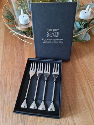 The Just Slate Company 4 Pastry Forks - Love Heart BNIB