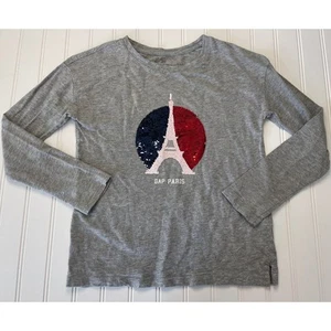 Gap Paris Sequins Eiffel Tower T Shirt Long Sleeve - Size Girl's Large 10/12 - Picture 1 of 6