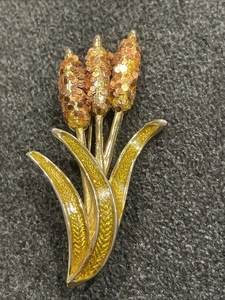 Danecraft Cattails Brosche Kupfer Gelb Anstecknadel Vintage Schmuck Wunderschön - Bild 1 von 11