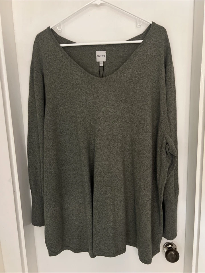 NWT Women’s Nic + Zoe Olive Green Cotton Blend Long Sleeve Sweater Size 3X - Image 1 of 4