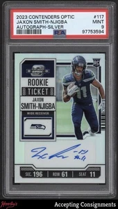 2023 Panini Contenders Optic Silver #117 Jaxon Smith-Njigba RC ROOKIE AUTO PSA 9 - Foto 1 di 2