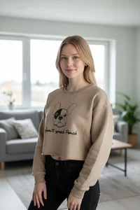 Stevie Hender Sweatshirt Damen Medium Cropped Rundhalsausschnitt Französische Bulldogge Grafik - Bild 1 von 6