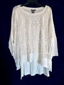 Chelsea & Theodore Pailletten Lagenlook Boho Top Damen XL Creme Oversized Dolman - Bild 1 von 7