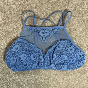 Xhilaration High Neck Bralette Blue Lace Criss Cross Back Medium Women's - Picture 1 of 4