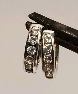 White Gold Huggie Style Hoops with Faux Diamonds 10mm - Picture 1 of 5