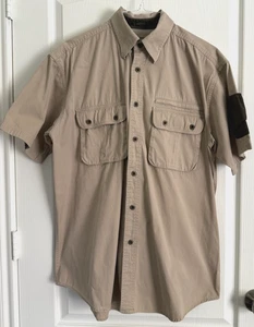 Orvis Hemd Knopfleiste Kurzarm Beige Khaki Canvas Baumwolle Ärmel Large HEAVY - Bild 1 von 5