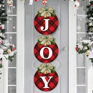 Buffalo Plaid Christmas Wreaths for Front Door - 3Pcs Rustic Christmas Decor Joy - Picture 1 of 12