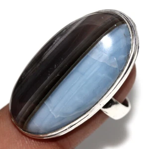 925 Silver Plated Owhyee Blue Opal Ethnic Ring Handmade Jewelry Size US 8 AU k17 - Picture 1 of 3