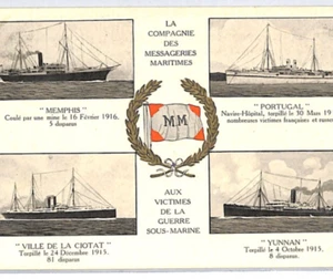 France WW1 SHIPWRECK Postcard Messageries FOUR SHIPS Torpedoed 1915 1916 PX103 - Picture 1 of 10