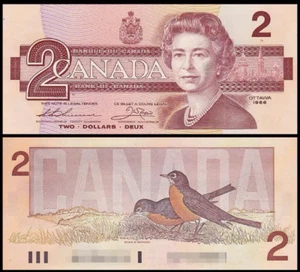 1986 Canada 2 Dollar BANKNOTE CURRENCY UNC- - Picture 1 of 1