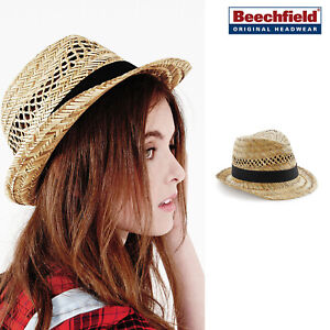 Beechfield Straw Summer Trilby - Handmade Unisex Casual Summer Country Hat