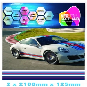2 x 2100mm x 125mm Martini Racing stripes laminated for Porsche le mans sticker - Picture 1 of 1