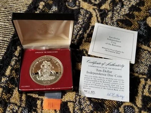 Bahamas 10 Dollars 1975 Silver Proof - Independence Day - Case & COA - iii - Picture 1 of 6
