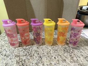 6 Tupperware 16oz Flower Tumblers w/Flip Top Lids - Picture 1 of 6