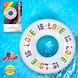 Love Is Love LGBTQ Pride Pool Float Swimming Ring Rainbow Inflatable 33” Ages 9+ - Picture 1 of 12