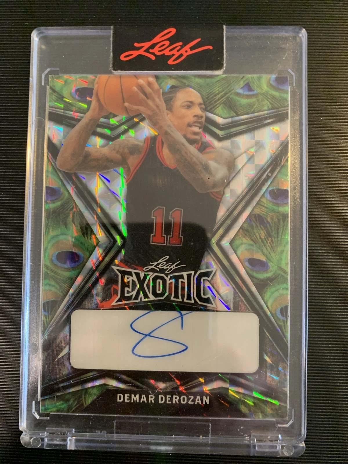 DEMAR DEROZAN 2022 LEAF EXOTIC GREEN SP AUTO #5/5 CARD #DDR EBAY 1/1