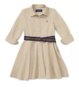 Polo Ralph Lauren Niñas Pequeñas Chino Algodón Camisa Talla 2/2T CAQUI NUEVO CON ETIQUETAS - Imagen 1 de 10