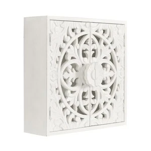 Saanvi Traditional Carved Wood Wall Cabinet, 20 x 6 x 20, White, Dimensional ... - Picture 1 of 9