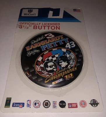 DALE EARNHARDT & RICHARD PETTY 7 Time Champions Wincraft 3 1/2 Inch Button Pin - Image 1 of 4