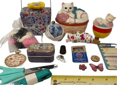 2 Sewing Pin cushions Ring Notions Cat Kittens Yarn 187 - Image 1 of 4