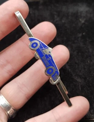 Vintage Silver Tone Classic Race Car Tie Bar Clip With Enamel Detail - Image 1 of 4