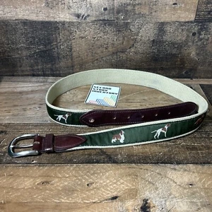 The Belted Cow Co Belt Men 36 Brown Green Hunting Dogs Allover Print Brass USA - Picture 1 of 5