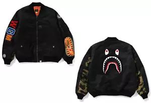 A Bathing Ape BAPE "Shark MA-1" 1st Camo Black 1K70-141-003 Size L NWT - Picture 1 of 16