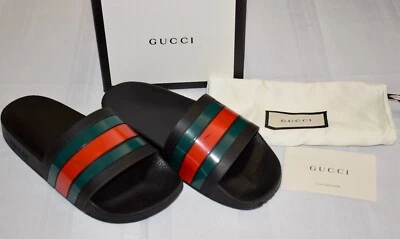 Mens Gucci Web Black Rubber Red/Green Stripe Size 4 Slides Sandals & Box ~ HS4 - Image 1 of 4