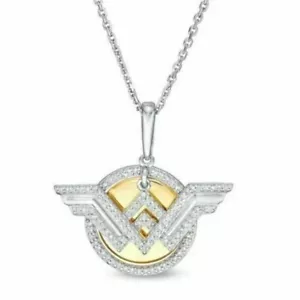 Collana Ciondolo Ciondolo Disco Diamante Simbolo Diamante 1Ct Stile Wonder Woman Argento Sterling 925 - Foto 1 di 7