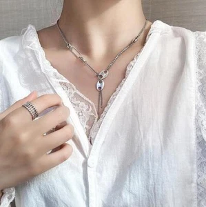 925Silver Women Necklace Pendant simple Wedding Chain Collarbone Tassel choker - Picture 1 of 5