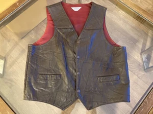 Vintage Mens Brown Leather Vest Stitched Patchwork Hippie Rocker L 60-70s TXUSA - Picture 1 of 12