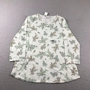 Van Heusen Shirt Womens Large Green Floral Leaves Long Sleeves Tee Top NWT - Picture 1 of 11