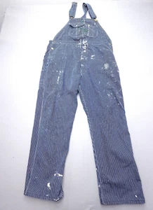 Vtg Key Imperial Striped Railroad Overalls Mens 46 x 32 Bib Hickory Carpenter - Picture 1 of 11