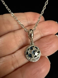 Vintage Night Sky Dangle Charm w/ Chain Stars Moon Silvertone Metals EUC - Picture 1 of 10