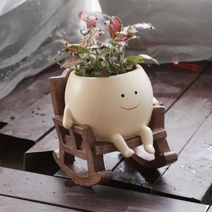 Smily Face Planter Pot Cute Resin Flower Head Planters for Indoor Outdoor Unique - Picture 1 of 4