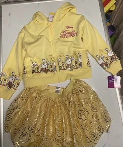 DISNEY princess 3pcs Hoodie Tutu T shirt Sz 5 Easter Outfit Beauty And Beast - Picture 1 of 6